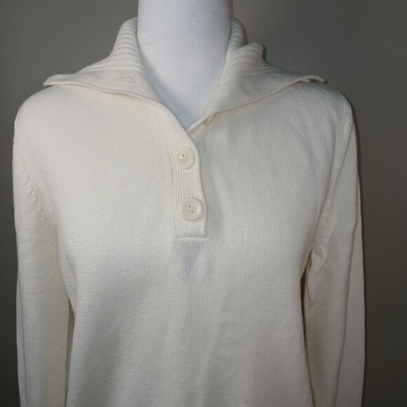 AUGUST SILK CREAM SWEATER BUTTON UP COLLAR BUTTON CUFF WOMENS SIZE LARGE - Picture 1 of 7